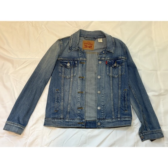 Levi's Jackets & Blazers - Levis Trucker Jacket Womens S Blue Denim Button Western Ranch Pockets‎